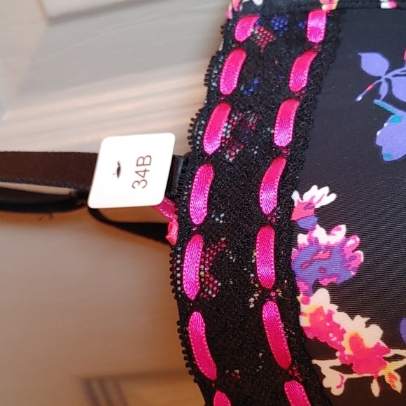 NWT BLACK MULTI FLORAL LA SENZA PERFECTLY ME PUSH UP BRA 34B - Picture 6 of 12